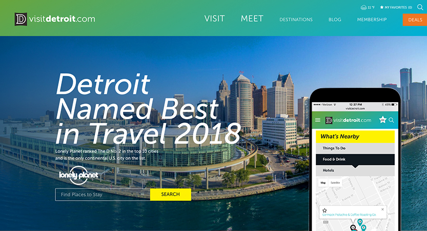 image of Octane Design and InsideOut Design & Development Wins 2017 Best Travel Mobile Website Mobile WebAward for Visit Detroit Website