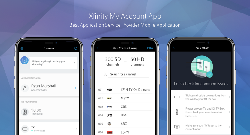 image of Comcast Digital Center of Excellence Wins 2017 Best Application Service Provider Mobile Application Mobile WebAward for XFINITY My Account Mobile App