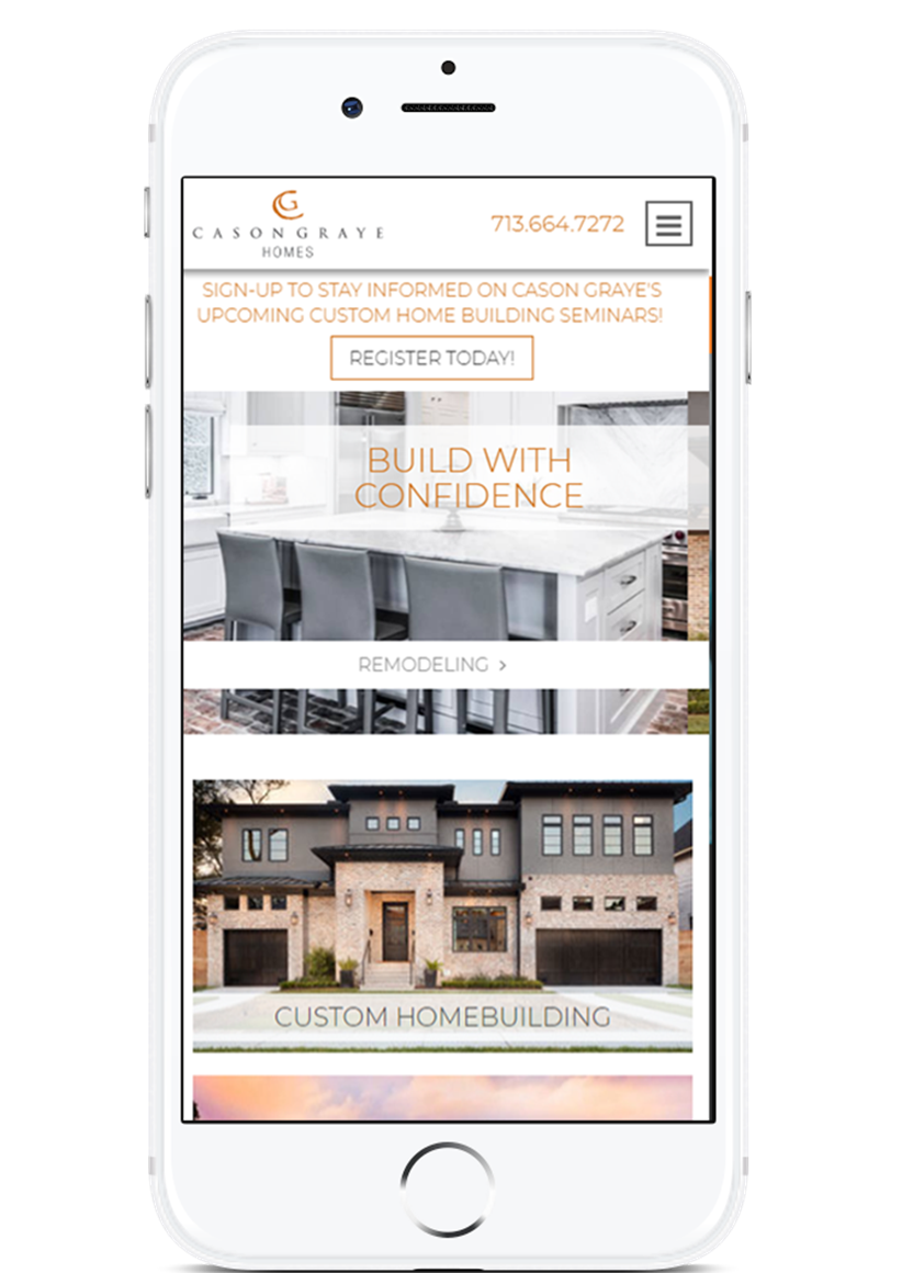 image of TopSpot Internet Marketing Wins 2018 Best Home Building Mobile Website Mobile WebAward for Cason Graye Homes Website