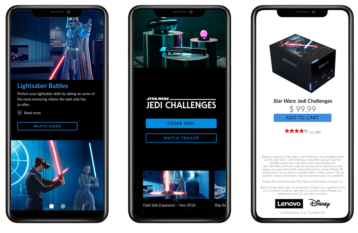 image of Lenovo Wins 2018 Best Game Site Mobile Website Mobile WebAward for Star Wars: Jedi Challenges