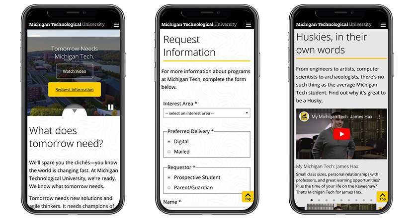 image of University Marketing and Communications Wins 2019 Best University Mobile Website Mobile WebAward for Tomorrow Needs Michigan Tech