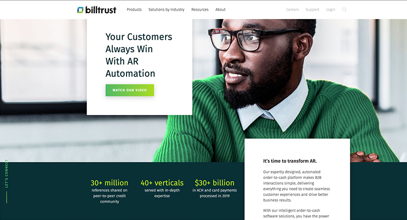 image of Billtrust Wins 2019 Best Financial Services Mobile Website Mobile WebAward for Billtrust Website