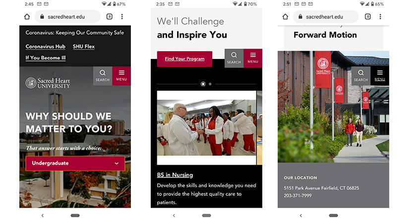 image of Sacred Heart University, Fastspot and Terminalfour Wins 2020 Best University Mobile Website Mobile WebAward for Sacred Heart University Website