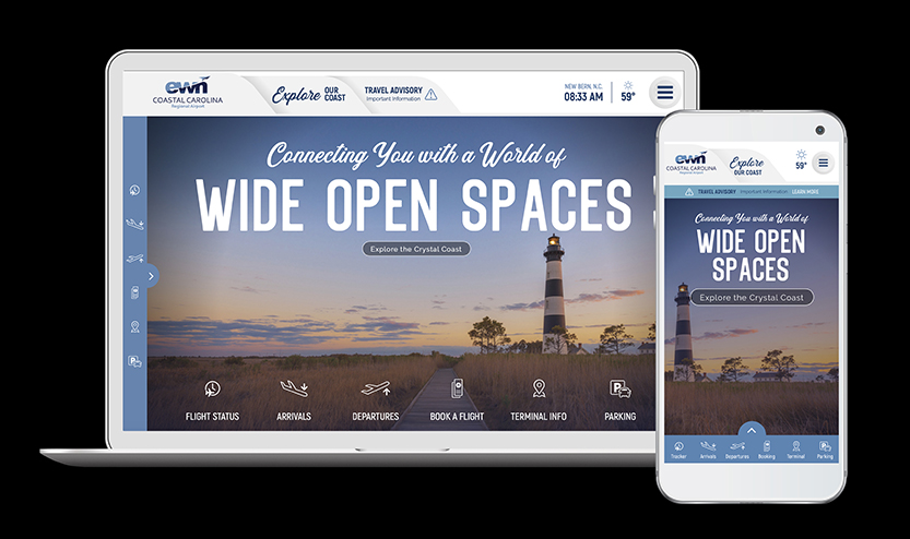 image of LHWH Advertising & PR Wins 2021 Best Transportation Mobile Application Mobile WebAward for EWN Coastal Carolina Regional Airport Mobile Web Site