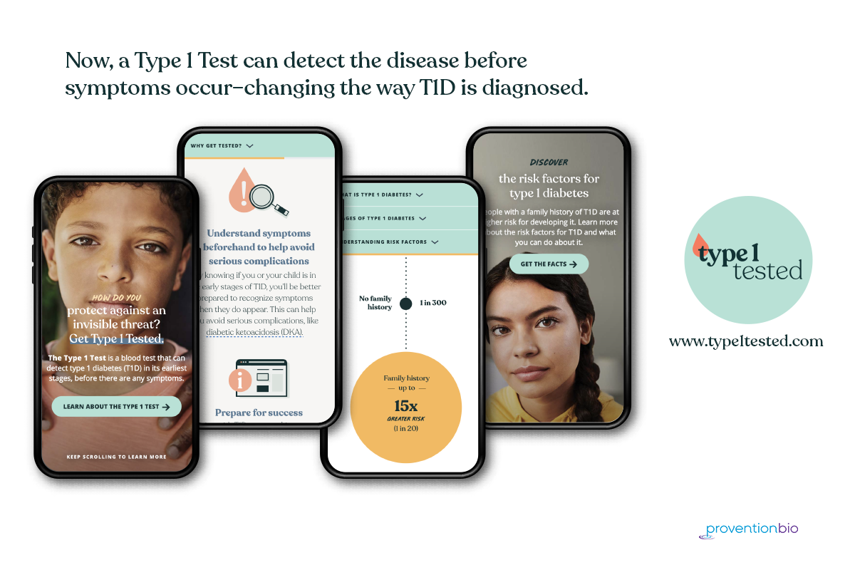 image of Provention Bio, Inc. | Patients & Purpose Wins 2022 Best Pharmaceuticals Mobile Website, Best of Show Mobile Website Mobile WebAward for Type1Tested.com