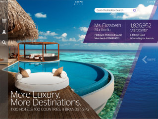 image of Starwood Hotels & Resorts Wins 2013 Best Hotel and Lodging Mobile Application Mobile WebAward for Starwood Preferred Guest iPad App