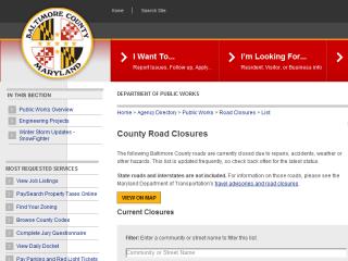 image of Baltimore County MD - Office of Information Technology Wins 2014 Best Interactive Services Mobile Website Mobile WebAward for Road Closures