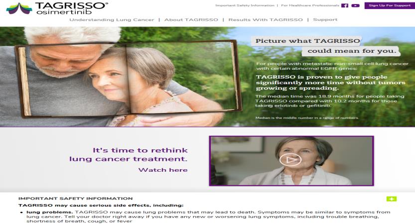 image of AstraZeneca and Patients & Purpose Wins 2018 Best Pharmaceuticals Mobile Website Mobile WebAward for TAGRISSO Mobile Website – New Indication Re-Vamp